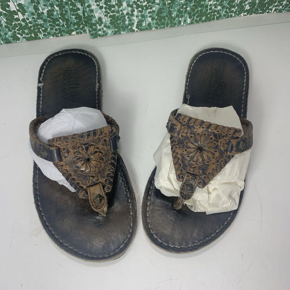 Bed Stu Distressed Leather Thonged Sandals Hippy Womens Size 7 Please Read Desc